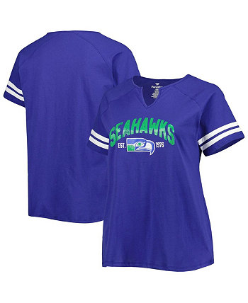 Женская футболка размера реглан Royal Seattle Seahawks с возвратным вырезом и вырезом большого размера Fanatics