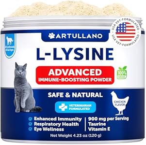 Lysine for Cats - L-Lysine Powder (Порошок) for Cats - Immune Support for Cats Sneezing and Runny Nose, Cat Cold, Eye Function, Respiratory Health - Allergy Relief - Lysine Supplement for Cats Artullano