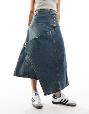 COLLUSION iconic reworked asymmetric denim maxi skirt in dirty wash Collusion