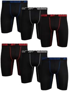 Reebok Men's Boxer Briefs – 6 Pack Long Leg Performance Compression Boxers for Men - Big and Tall Mens Underwear (S-XL) Reebok