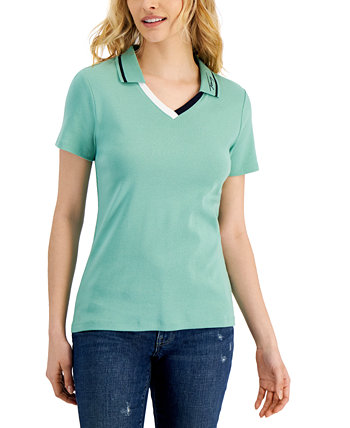 Женская хлопковая футболка-поло с контрастной отделкой Tommy Hilfiger