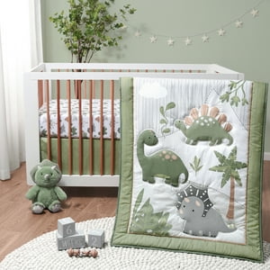 The Peanutshell Green Dinosaur Dreams Crib Bedding Set for Baby Boys, 3 Piece Nursery Set The Peanutshell