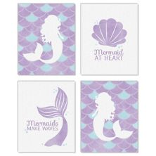 Big Dot of Happiness Let's Be Mermaids - Unframed Purple & Teal Mermaid Tail Nursery or Kids Room Linen Paper Wall Art Set of 4 Artisms 8 x 10 inches Big Dot of Happiness