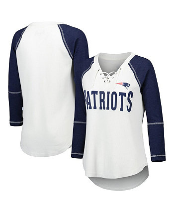Женская белая, темно-синяя футболка New England Patriots Rebel Raglan с рукавами 3/4, шнуровкой и v-образным вырезом Touch
