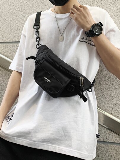 Мужская поясная сумка с карманом и текстовым принтом SHEIN