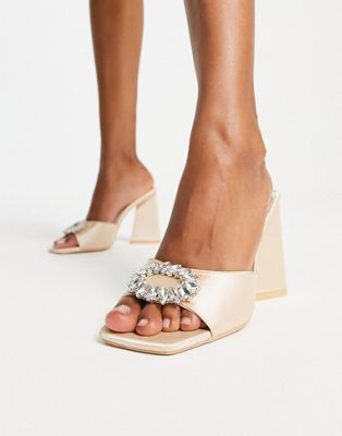Be Mine Wide Fit Mercyy mules with embellishment in blush Be Mine Wide Fit