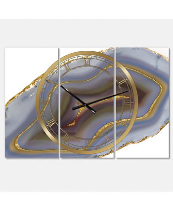 Негабаритные модные настенные часы с 3 панелями Golden Core Agate - 38 "x 38" x 1 " Designart
