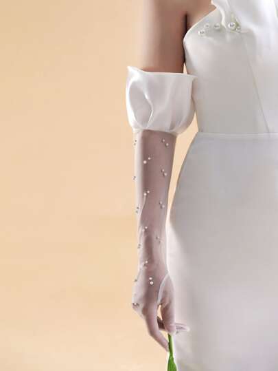 Перчатки с искусственным жемчугом свадебный SHEIN
