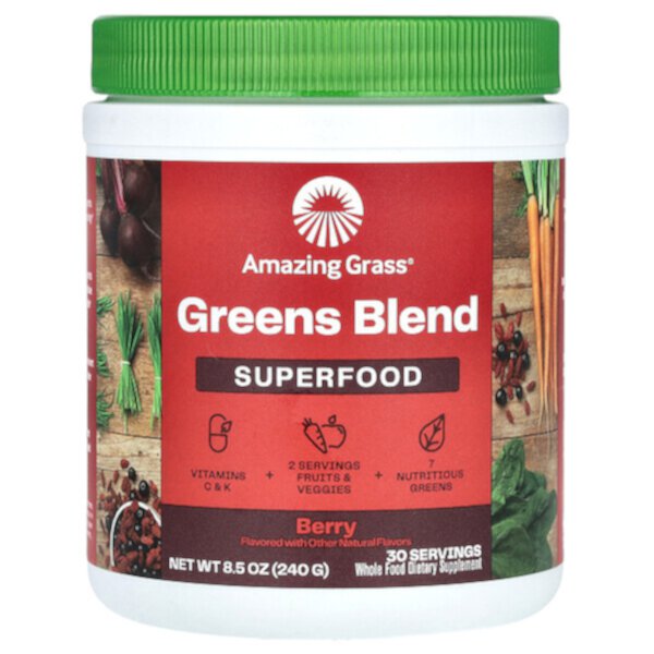 Greens Blend Superfood, ягоды, 8,5 унций (240 г) Amazing Grass