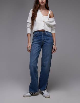 Topshop Runway jeans with side slit in mid blue TOPSHOP