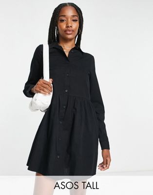Черное платье-рубашка мини из хлопка ASOS DESIGN Tall ASOS Tall