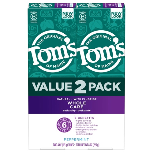 Tom's of Maine Anticavity Toothpaste Whole Care Peppermint - 4 унции каждая / упаковка из 2 шт. Tom's of Maine