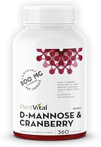 Plantvital D Mannose Capsules (Капсулы) with Cranberry - D-mannose 1000mg Capsules - High Potency for Bladder, Kidney and Urinary Tract Support. Cranberry Powder (Порошок) with Hibiscus and Dandelion. 2 Months Supply Plantvital