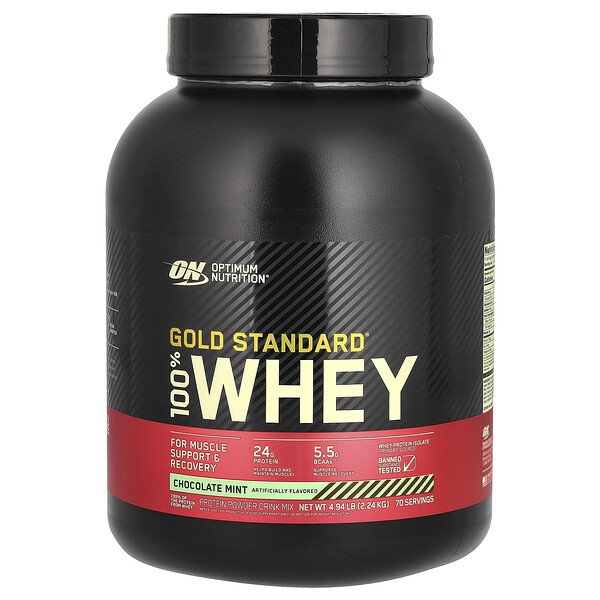 Gold Standard 100% Whey, шоколадно-мятный, 4,94 фунта (2,24 кг) Optimum Nutrition