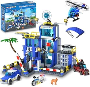 HOGOKIDS City Police Station Building Toys with LED Light - 734pcs Police Building Block Sets with Helicopter Police Motorcycle Vehicle Armored Car, Police Playset Gift for Kids Boys Girls Age 8-12+ HogoKids