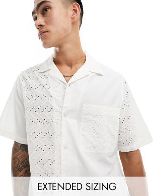 ASOS DESIGN short sleeve relaxed revere embroidery shirt in white ASOS DESIGN
