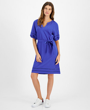 Women's Cotton Belted Puff-Sleeve Dress Tommy Hilfiger