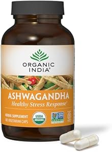 ORGANIC INDIA Ashwagandha Capsules (Капсулы) - Organic Ashwagandha Supplement - Vegan Ashwagandha Root, Gluten-Free, Kosher, Non-GMO, Supports Stress Relief, Energy, and Sleep - 90 Capsules Organic India