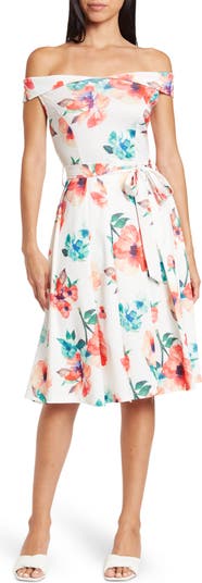 Плиссированное платье с открытыми плечами и цветочным принтом Papillon
