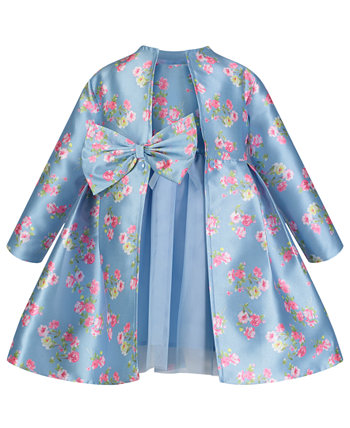 Комплект из расклешенного платья и атласного пальто с цветочным принтом для малышей и маленьких девочек Blueberi Boulevard