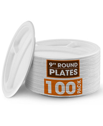 9 Inch Compartment Paper Plates, 100 Pack Cheer Collection