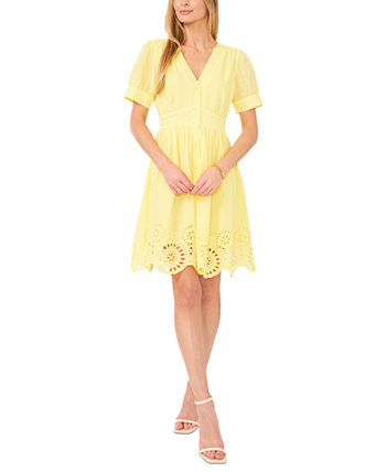 Женское хлопковое платье с фестончатым краем и люверсами CeCe