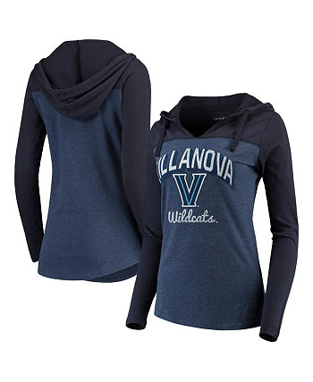 Women's Navy Villanova Wildcats Knockout Color Block Long Sleeve V-Neck Hoodie T-shirt Camp David
