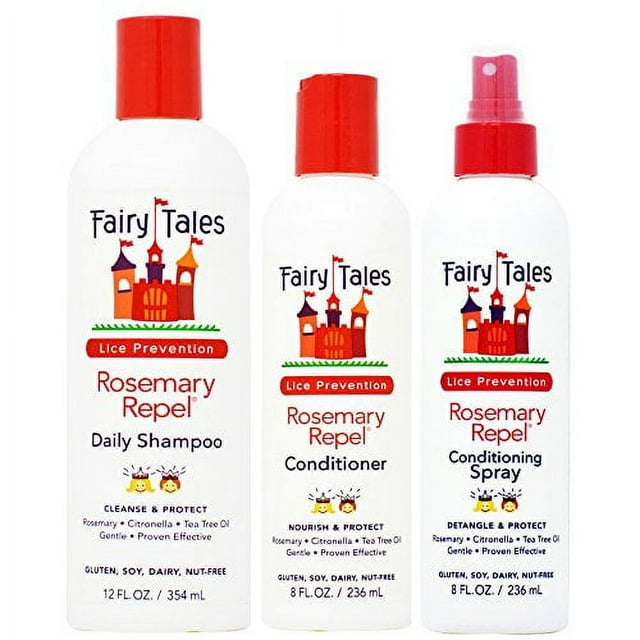 Fairy Tales Rosemary Repel Shampoo, Conditioner, & Conditioning Spray TRIO Set (with Sleek Steel Pin Tail Comb) (12 oz, 8 oz, 8 oz TRIO KIT) Fairy Tales