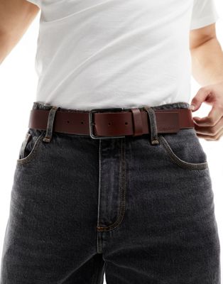 Calvin Klein warm 35mm oiled grained belt in dark brown Calvin Klein