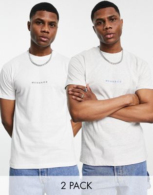 Комплект из 2 футболок Mennace Essentials в бело-серых тонах Mennace