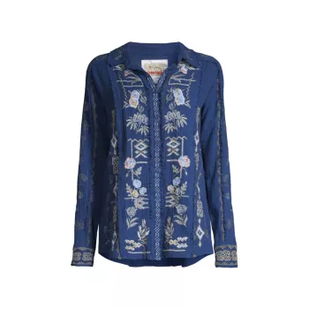 Leyla Floral Embroidered Cotton Shirt Johnny Was