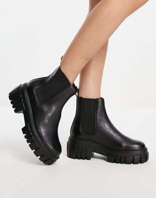 Rule London Exclusive Reed chunky Chelsea boots in black PU Rule London