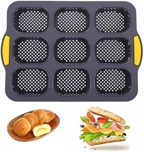 MUJUZE French Bread Baking Pan,Bread Making Accessories,Silicone Bread Pans for Baking with 6 Muffin Cups, Loaf Pan Nonstick & Heat Resistant Silicone Baguette Pan, Sub Roll Baking Pan,Hoagie Roll Pan MUJUZE