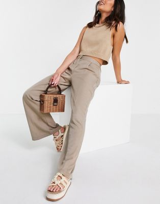 Closet London slouchy flare tailored pant in light beige Closet London