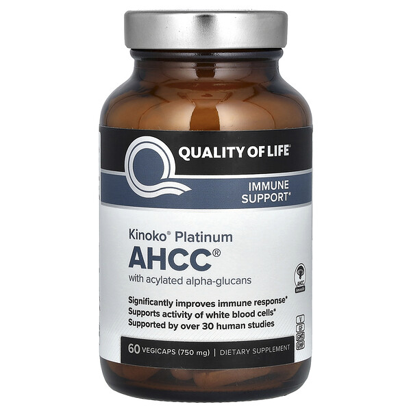 Kinoko Platinum AHCC, 750 мг, 60 растительных капсул Quality of Life Labs