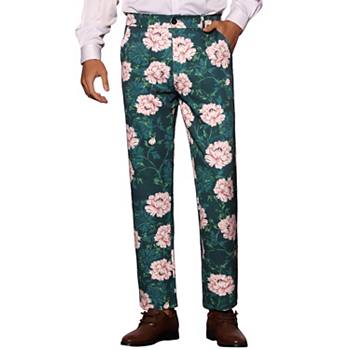 Floral Dress Pants For Men's Flat Front Party Prom Flower Printed Slacks Lars Amadeus