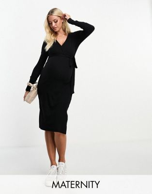 Черное платье миди с завязкой на талии Threadbare Maternity Threadbare