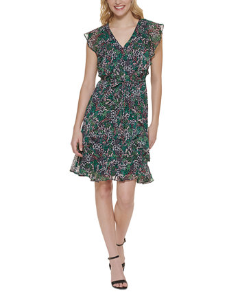 Женское расклешенное платье с оборками и цветочным принтом Tommy Hilfiger