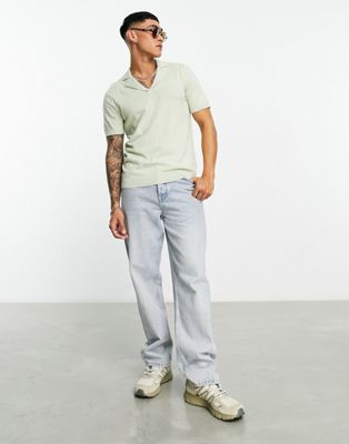 Мужская футболка-поло ASOS DESIGN из легкой трикотажной хлопковой ткани, увеличенного размера, в цвете шалфей ASOS DESIGN