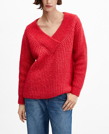 Женский свитер крупной вязки с v-образным вырезом MANGO