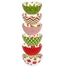 Certified International Set of 6 Holiday Fun All Purpose Bowls Certified International