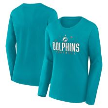 Women's Fanatics Branded Aqua Miami Dolphins Plus Size Foiled Play Long Sleeve T-Shirt Fanatics