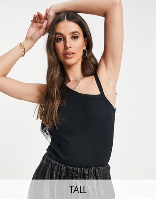 Topshop Tall one sided skinny strap tank top in black Topshop Tall