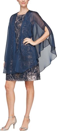 Платье-футляр из фольги с цветочным принтом и прозрачная накидка SL Fashions