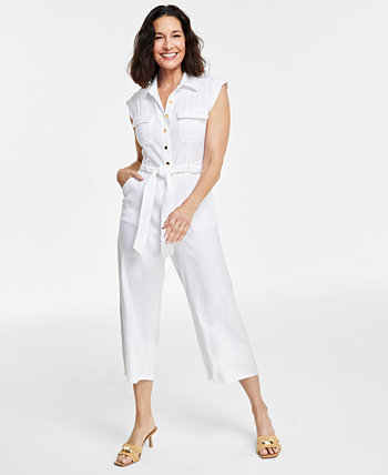 Petite Sleeveless Button-Front Jumpsuit, Created for Macy's I.N.C. International Concepts