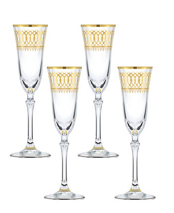 Золотистые бокалы для шампанского с украшением и золотистыми кольцами, набор из 4 шт. Lorpen