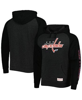 Мужской пуловер с капюшоном реглан Хизер черный Вашингтон Кэпиталз с потертым логотипом Mitchell & Ness