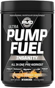 PMD Sports Ultra Pump Fuel Insanity - Pre Workout Drink Mix for Energy, Strength, Endurance, Recovery - Complex Carbohydrates and Amino Energy - Tropical Orange Mango (30 Servings (Порции)) PMD