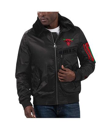 Мужская черная атласная куртка с молнией во всю длину x Ty Mopkins Chicago Bulls Starter