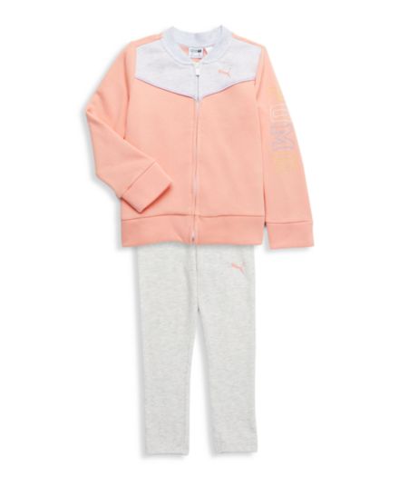 Двухкомпонентная флисовая куртка с цветными блоками для маленьких девочек и флисовая куртка & amp; Комплект оберегованных штанов PUMA